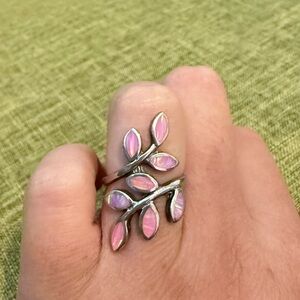 Sterling Silver Pink Leaf Ring